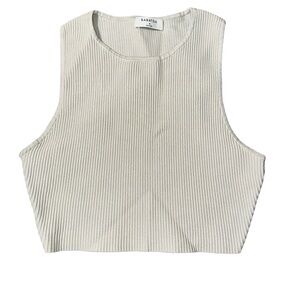 Babaton Cream Ribbed Sleeveless Crop Top
